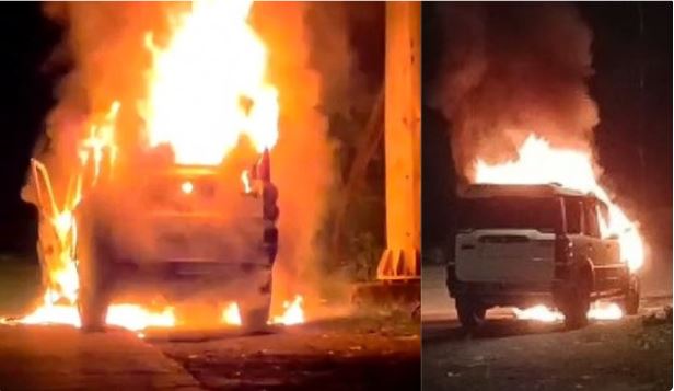 नेशनल हाईवे 30 पर स्कॉर्पियो में आग, मिनटों में जलकर खाक हुई गाड़ी