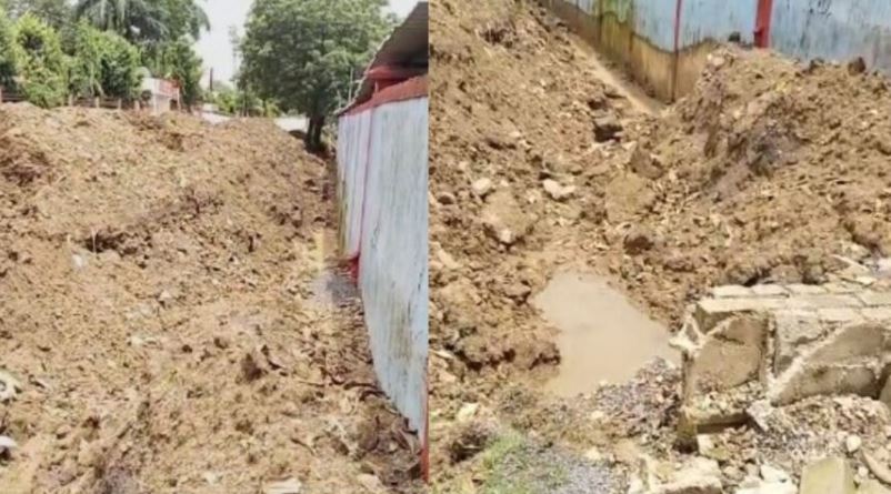 रोड पर खोदे गए गड्ढे और मिट्टी के ढेर से बढ़ा हादसों का खतरा, स्थानीय लोगों में नाराज़गी