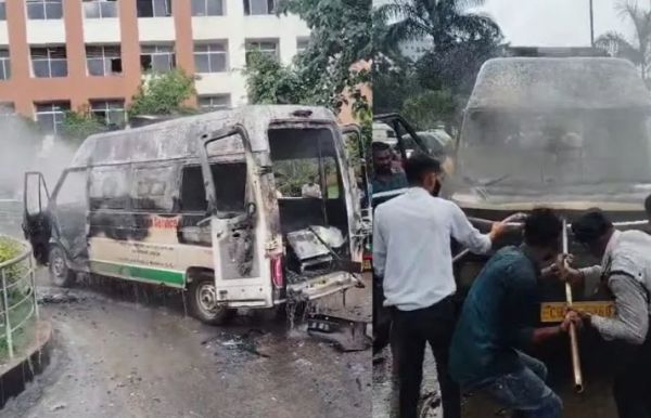 डिमरापाल मेडिकल कॉलेज में एंबुलेंस में आग