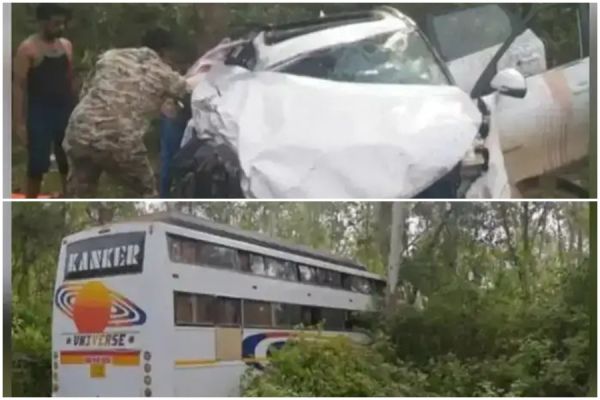 तेज रफ्तार यात्री बस ने कार को मारी टक्कर...  कार चालक की मौत, दो की हालत गंभीर