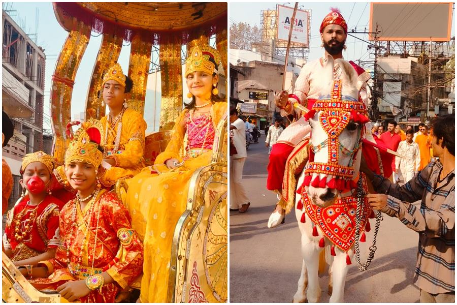 गुड़ीपाड़वा पर हनुमान मंदिर- महाराष्&zwj;ट्र मंडल ने निकाली शोभायात्रा... बग्&zwj;घी पर बैठे राम- सीता, लक्ष्&zwj;मण व हनुमान ने लुभाया श्रद्धालुओं को     