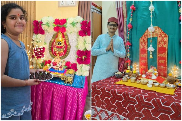 अपने हाथों से बनाए गणपति को बच्चों ने किया घरों में स्थापित