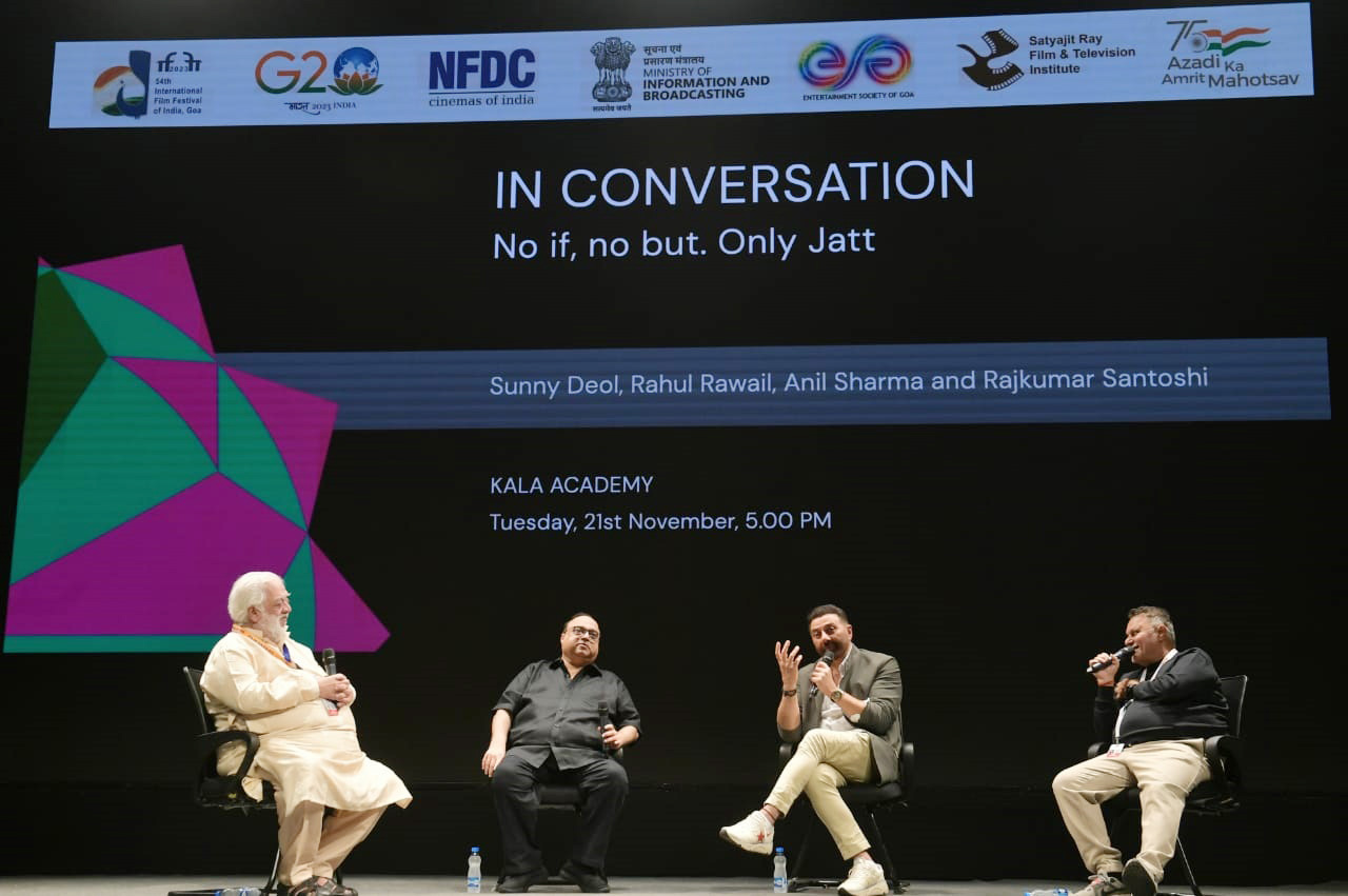  &ldquo;हिंदुस्तान जिंदाबाद&rdquo; संवाद के साथ &lsquo;इन कन्वर्सेशन&rsquo; की शुरुआत... अंतरराष्ट्रीय फिल्म महोत्सव  में पहुंचे सनी देओल, अनिल शर्मा और राजकुमार संतोषी