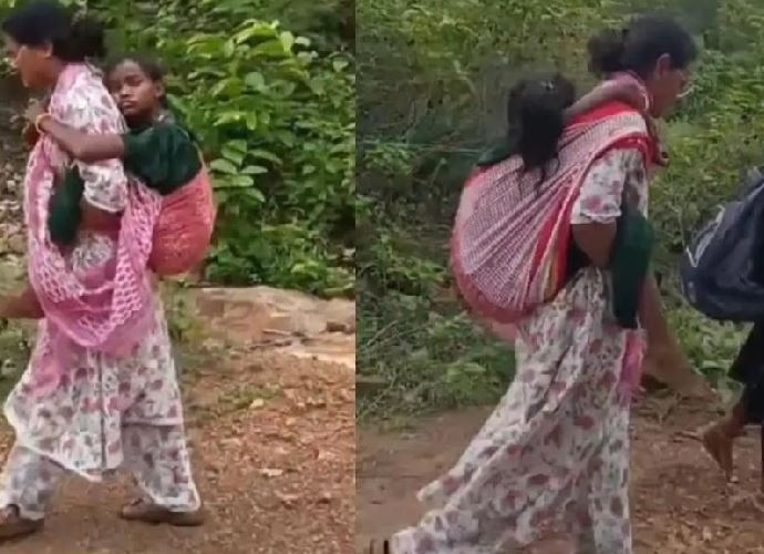 पीठ बनी एंबुलेंस: 6 किलोमीटर पैदल चलकर वार्डन ने बचाई छात्रा की जान, सामने आई इंसानियत की मिसाल