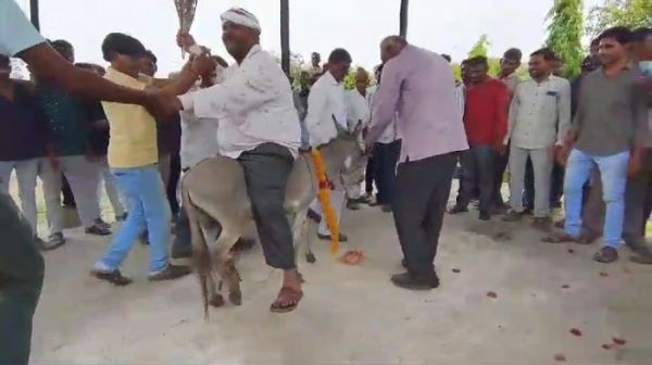 बारिश का टोटकाः गधे पर आदमी को उल्टा बैठाया और श्मशान में घुमाया... ग्रामीण बोले- अब बरसेगी इंद्र की कृपा