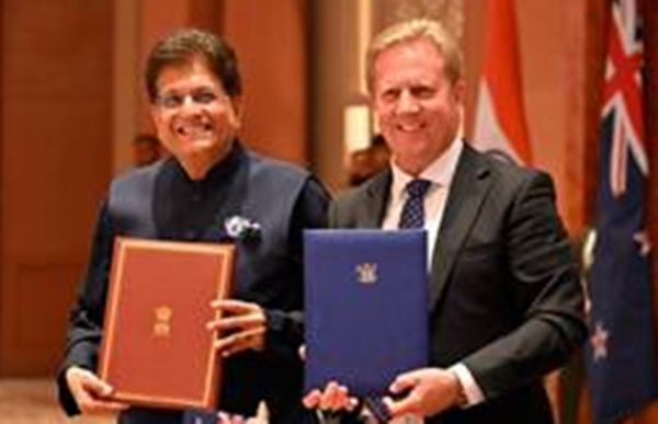 भारत और न्यूजीलैंड ने ऐतिहासिक मुक्त व्यापार समझौते पर किए हस्ताक्षर