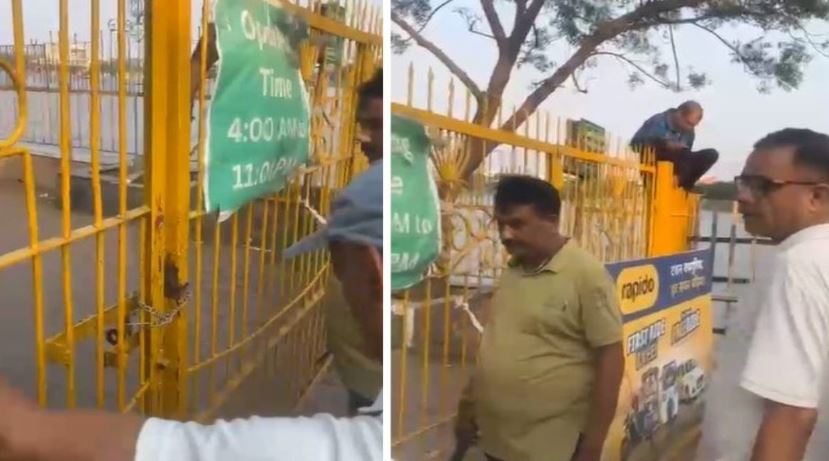 ठेका कर्मियों ने मरीन ड्राइव के गेट पर जड़ा ताला, भड़के मॉर्निंग वॉकर्स, कहा &ndash; ठेकेदार की मनमानी पर क्यों चुप है महापौर और प्रशासन ?