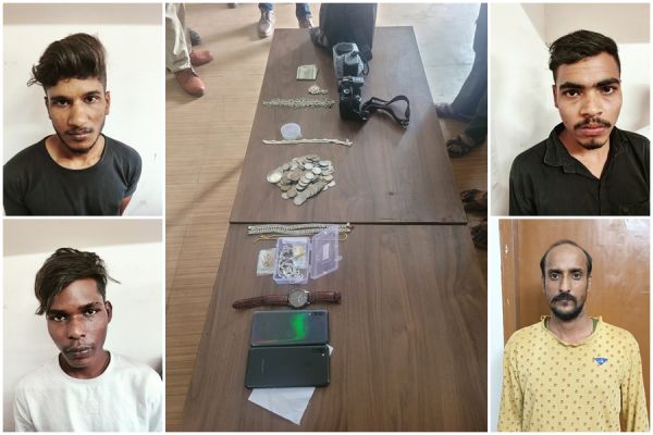 सूने मकानों में चोरी करने वाले तीन आरोपी एवं चोरी के जेवरों को खरीदने वाला व्यापारी गिरफ्तार