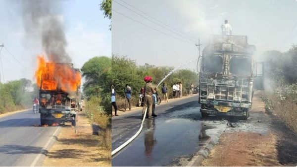 आरंग-खरोरा मुख्य मार्ग में चावल से भरे ट्रक में लगी भीषण आग, फायर ब्रिगेड ने पाया काबू &hellip;
