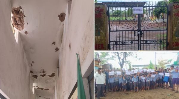 जर्जर स्कूल भवन का विरोध: पालकों ने बच्चों के साथ मुख्य द्वार पर जड़ा ताला